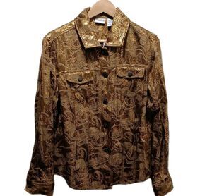 Chico's Gilded Garden Annakia Annalica Gold Jacket USA Size 12
